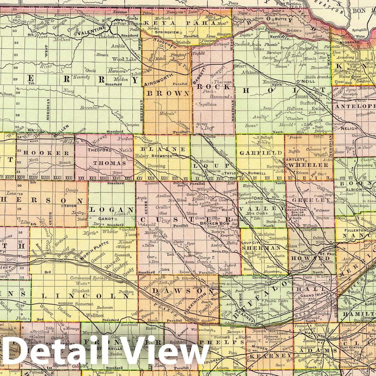 Nebraska 1897 Historical Map Print - Rand McNally Atlas