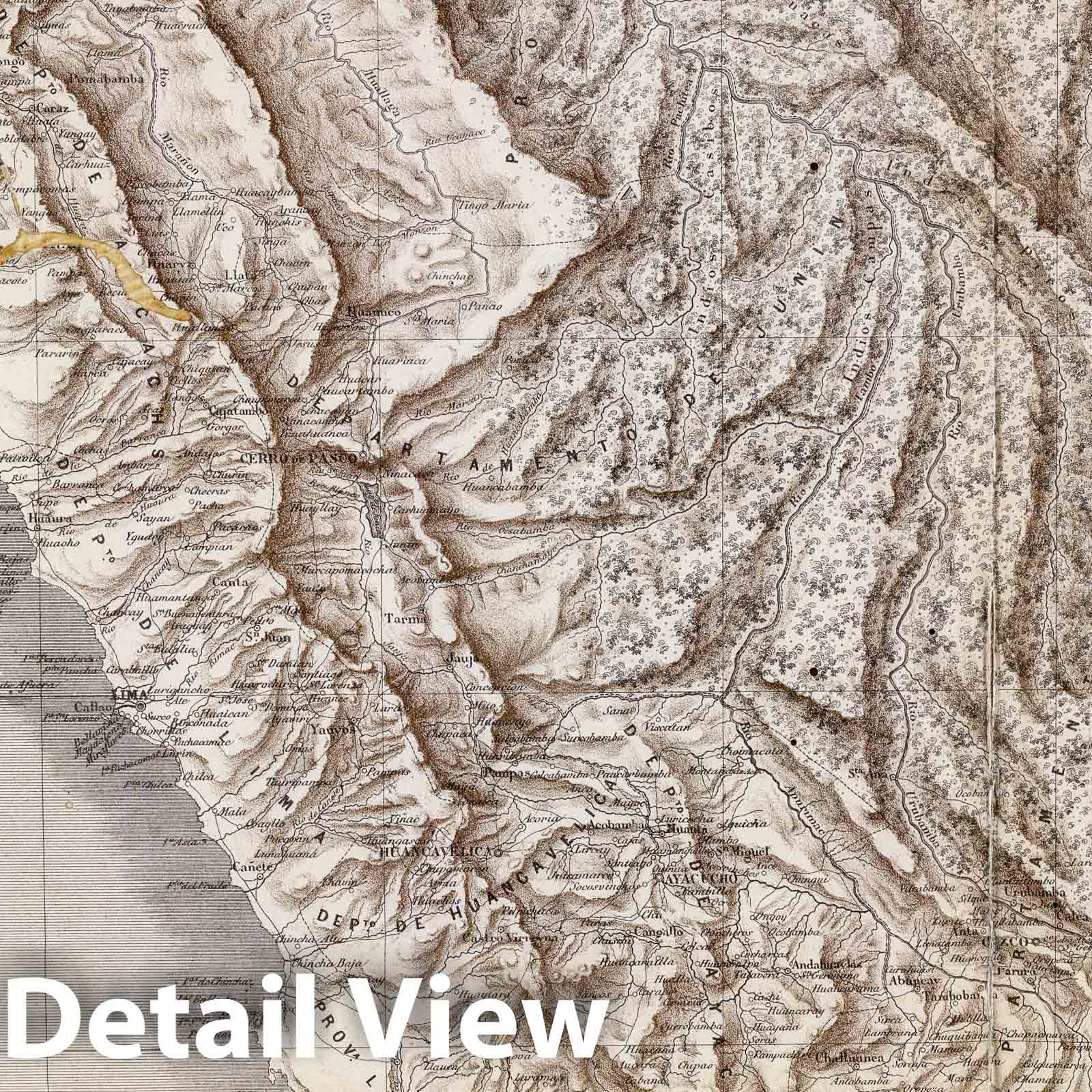 Peru, 1865 - Historical Map Print from Atlas Geografico del Peru