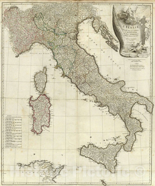 Historic Map : Italy; Malta, Corsica 1743 L'Italie. , Vintage Wall Art