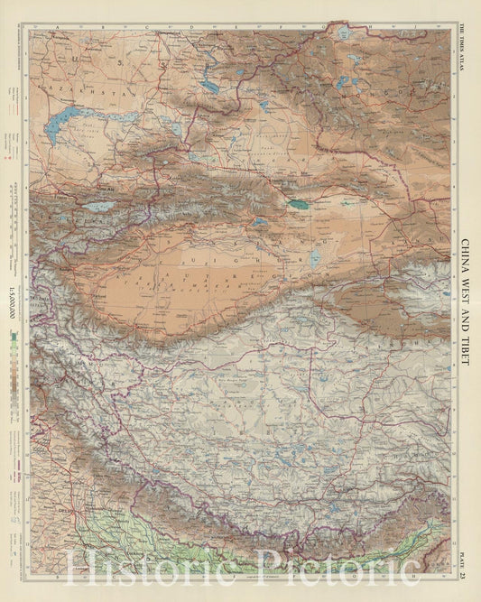 China West and Tibet - 1958 Times Atlas Map Print
