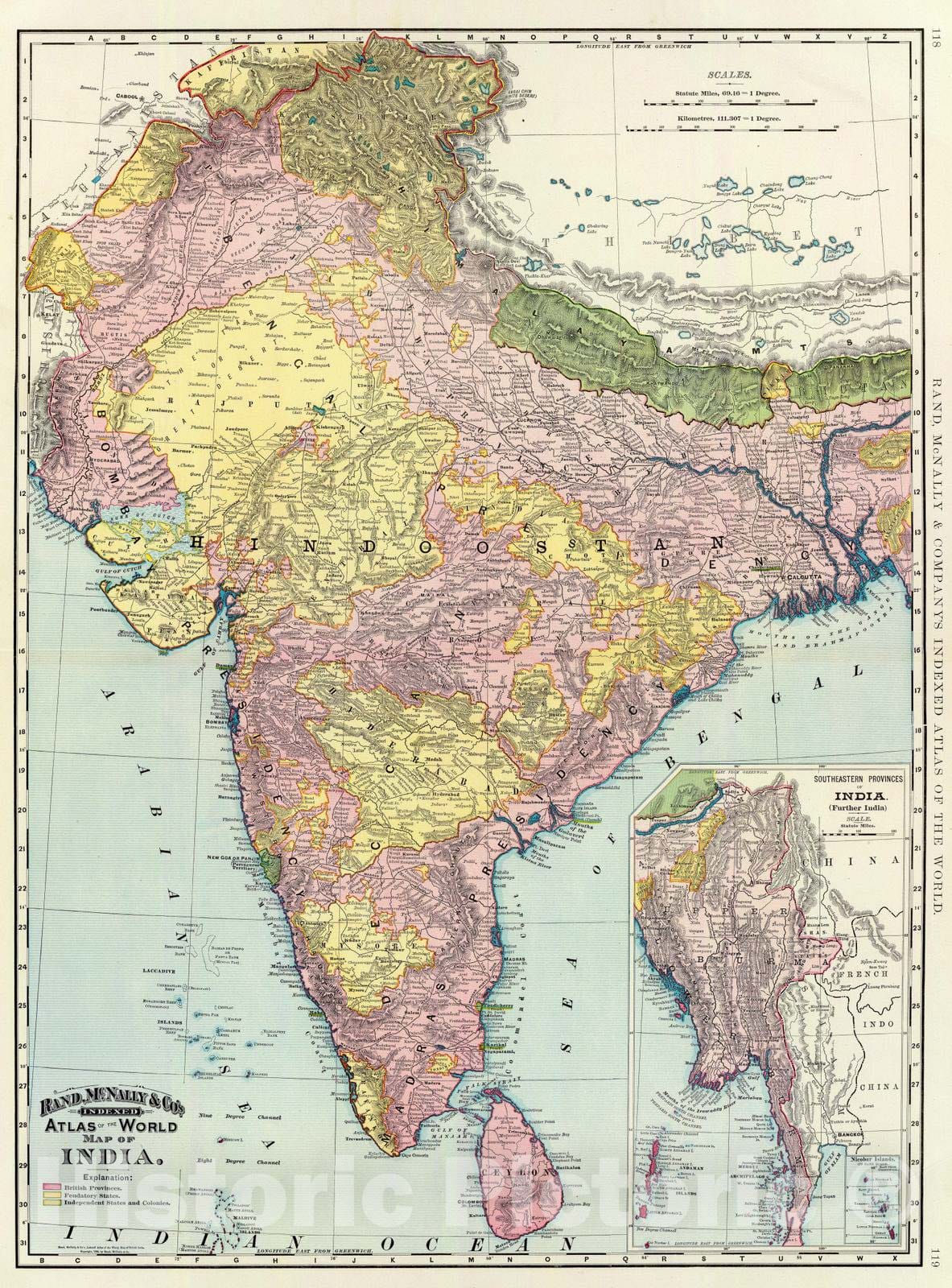 Historic Wall Map : 1897 India, Further India. - Vintage Wall Art