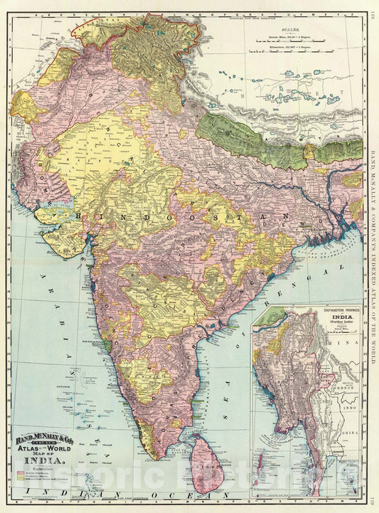 Historic Wall Map : 1897 India, Further India. - Vintage Wall Art