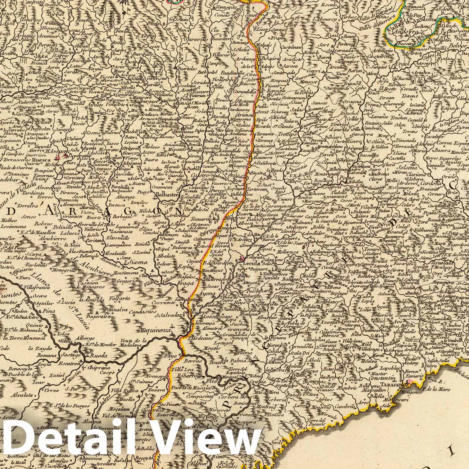 Aragon, Navarre, and Catalonia, Spain - Postal Map, 1752