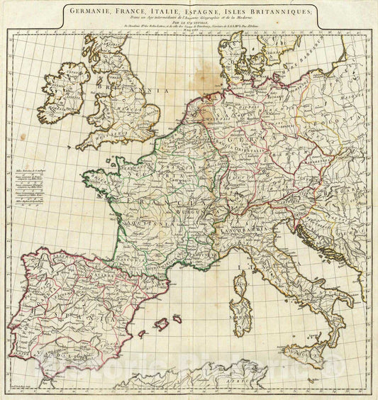 Historic Map : 1771 Germanie, France, Italie, Espagne, Isles Britanniques. - Vintage Wall Art