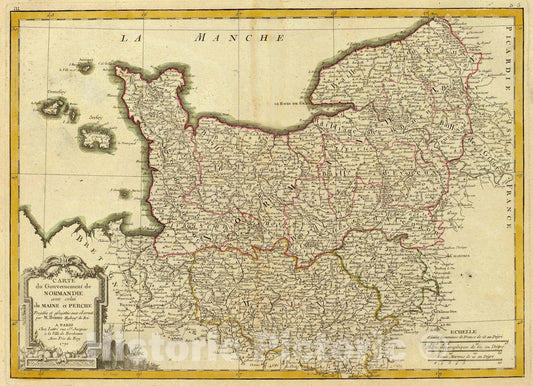 Historic Map : France, 1791 Normandie, Maine, Perche. , Vintage Wall Art