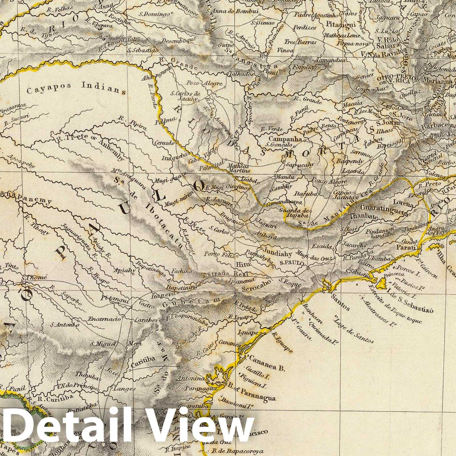 Southern Brazil, Paraguay, and Uruguay - Historical Map Print, 1837