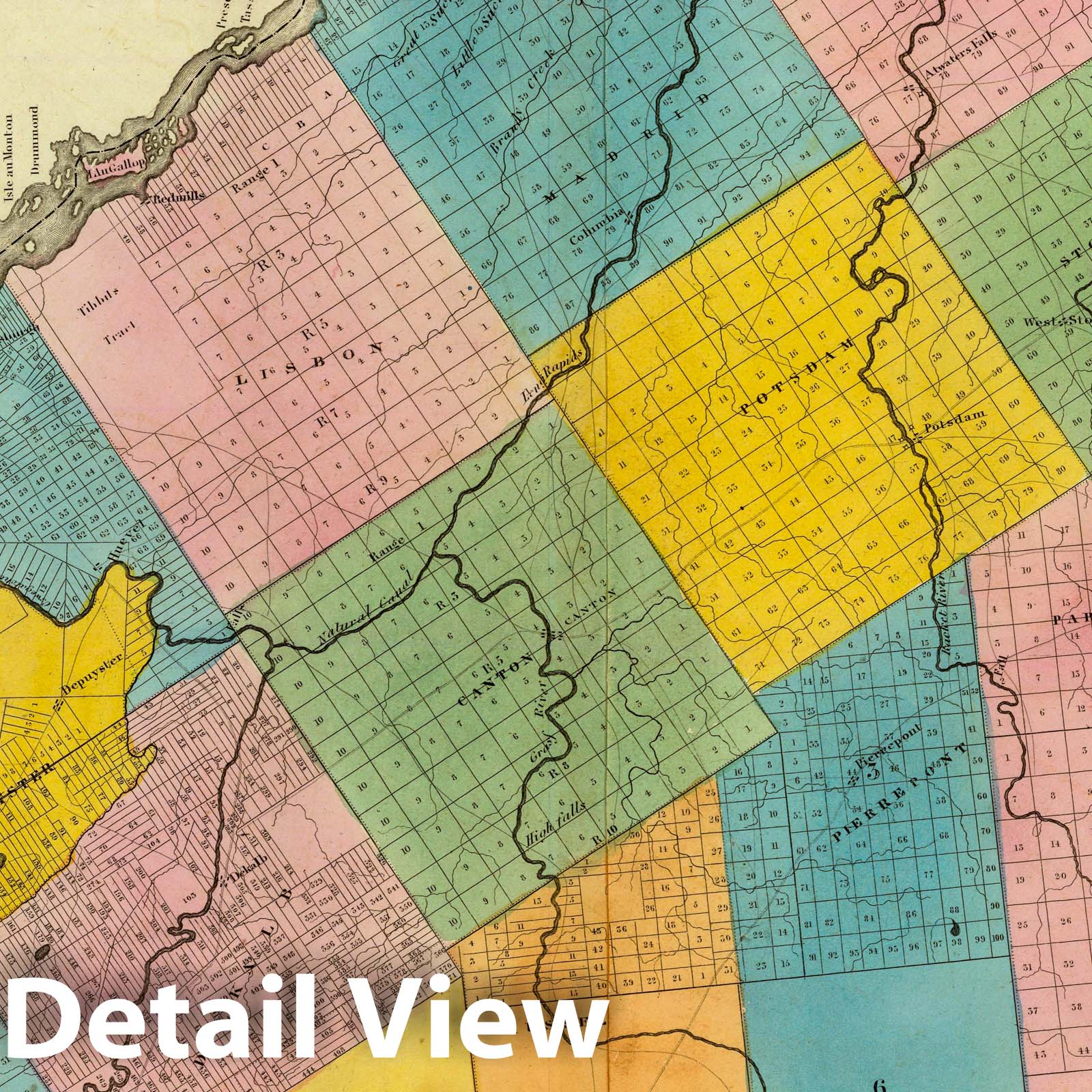 Saint Lawrence County, New York - Physical Map, 1829 - Historical Map Print