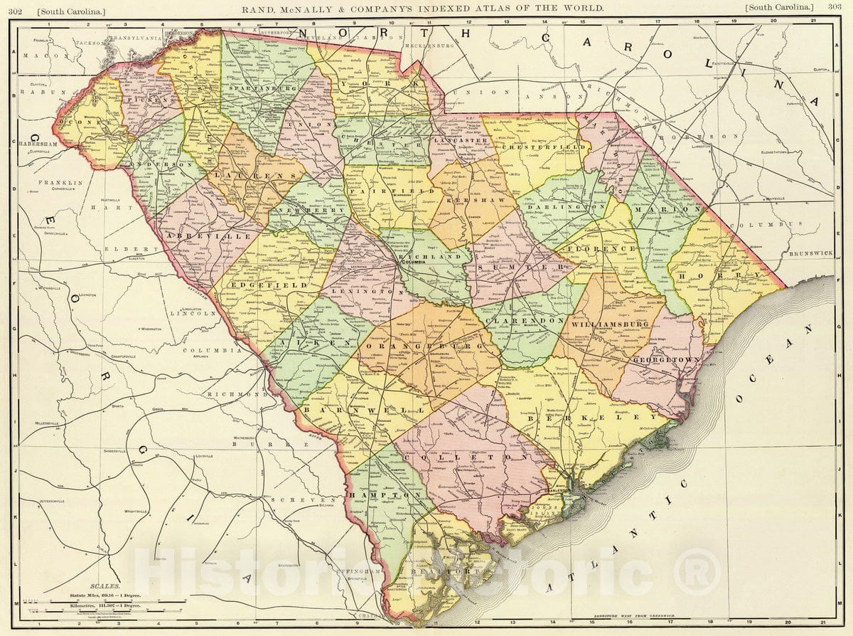 Historic Map : 1897 South Carolina. - Vintage Wall Art