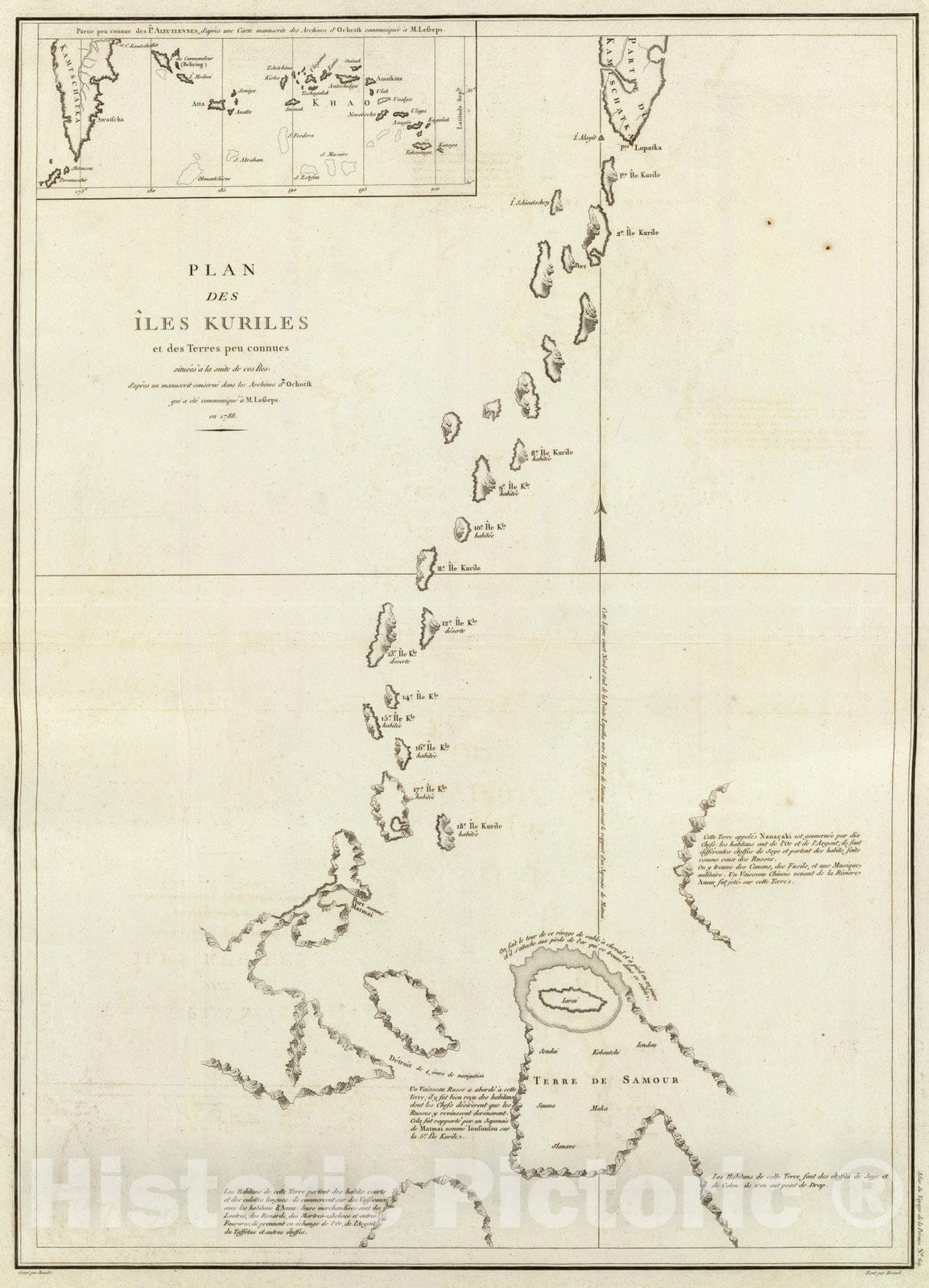 Historic Map : Russia, Alaska, Commander Islands (Russia) 1797 Iles Kuriles, Aleutiennes. , Vintage Wall Art