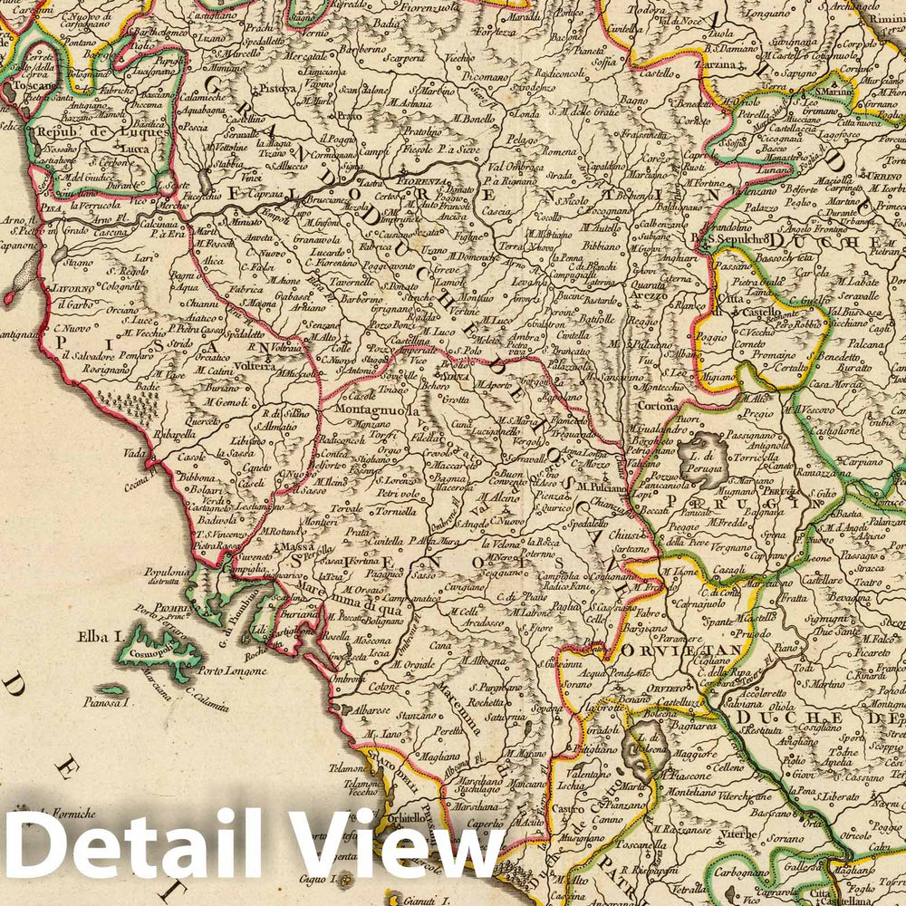 Historic Map : Italy, 1750 Etat de l'Eglise, Toscane et Corse. , Vintage Wall Art