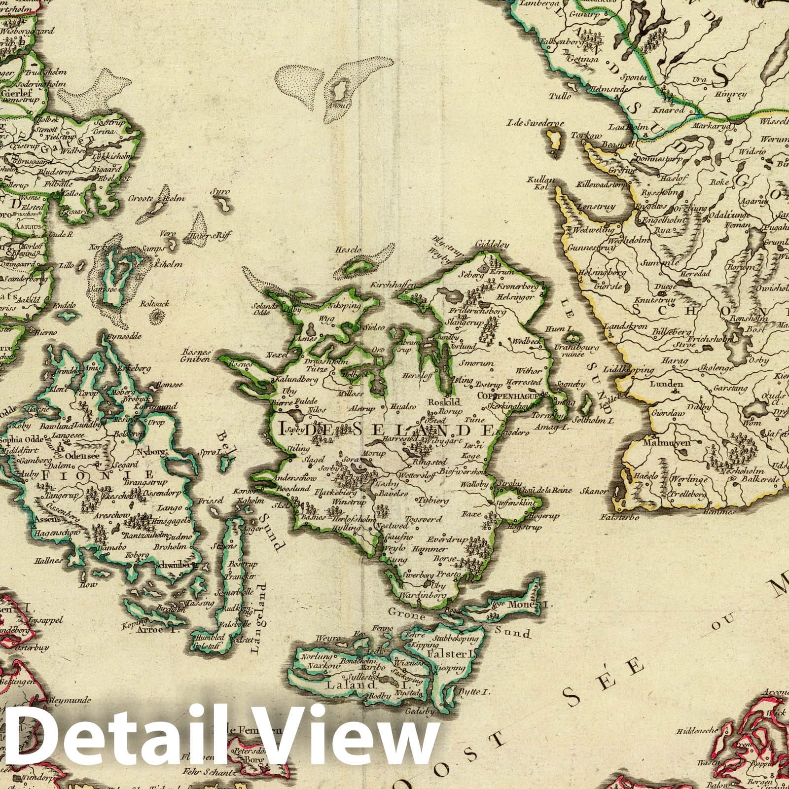 Denmark and Holstein - Postal Map, 1750 - Historical Map Print