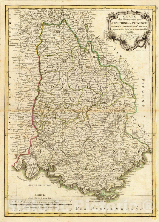 Historic Map : France, 1781 Dauphine, Provence, Venaissin, Orange. , Vintage Wall Art