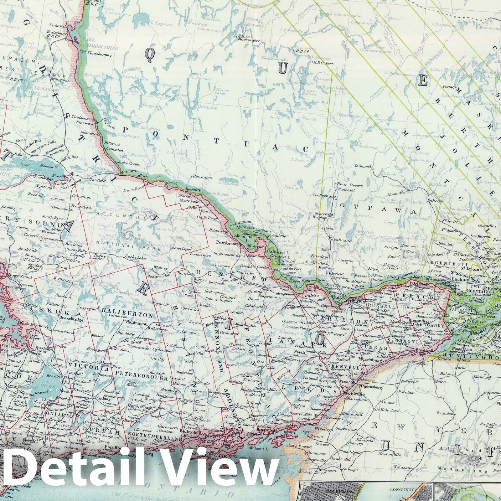 Central Canada with Montreal and Quebec, 1912 - Historical Map Print