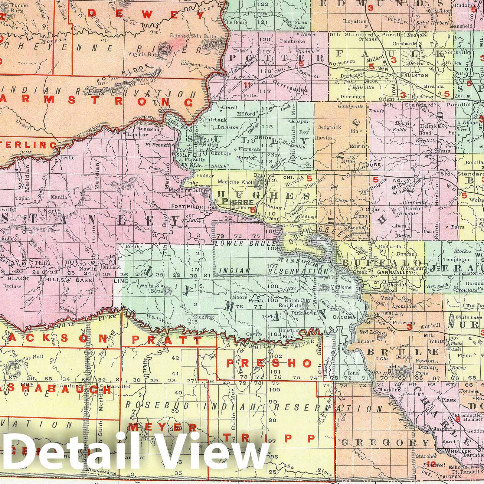 South Dakota - Railroad Map, 1903 - Rand McNally Atlas Reproduction