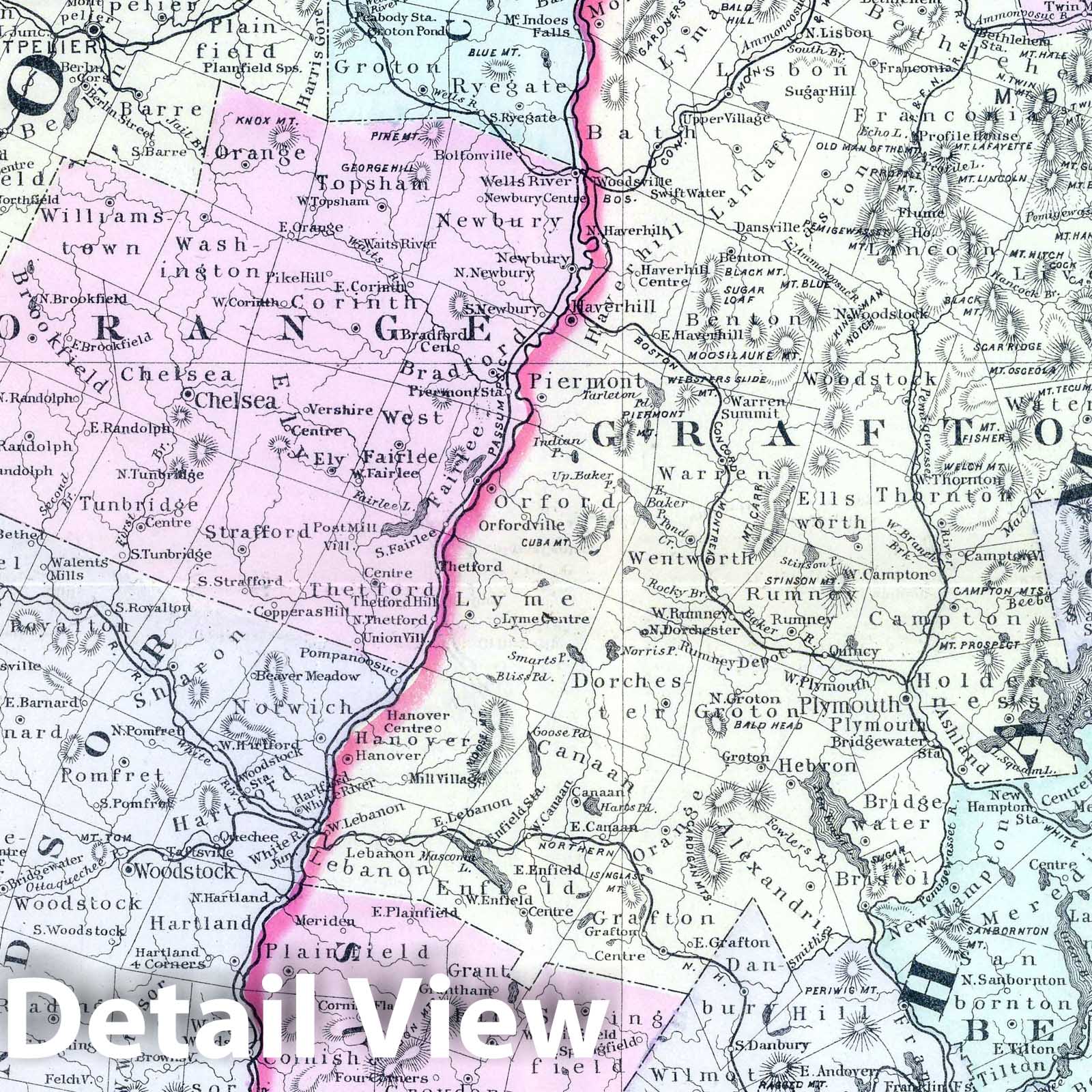 Vermont and New Hampshire - Railroad Map, 1886 - Historical Map Print