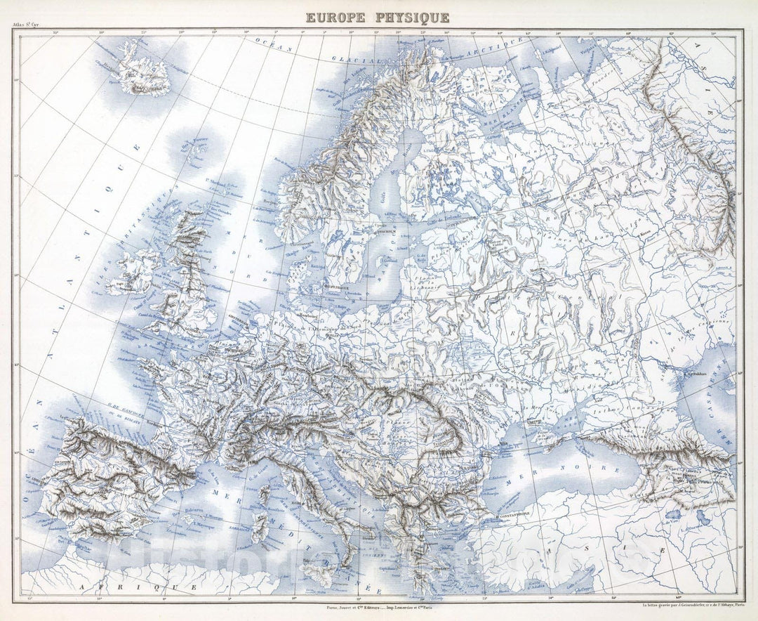 Historic Map : 1882 Europe Physique. - Vintage Wall Art