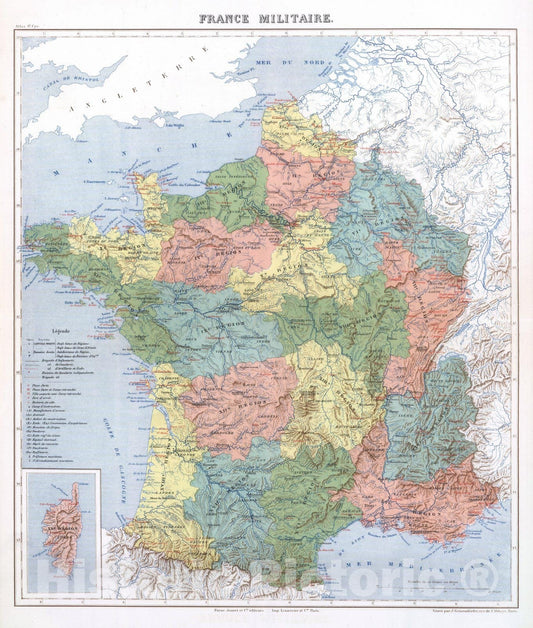 Historic Map : France, 1882 France Militaire. , Vintage Wall Art