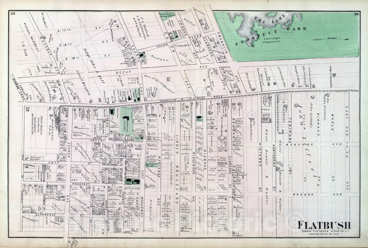 Historic Map : 1873 Flatbush (New York). - Vintage Wall Art