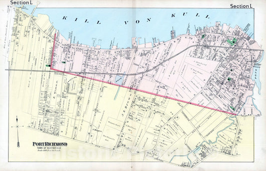 Historic Map : 1887 Section L. Port Richmond, Town of Northfield. (Staten Island, New York). - Vintage Wall Art