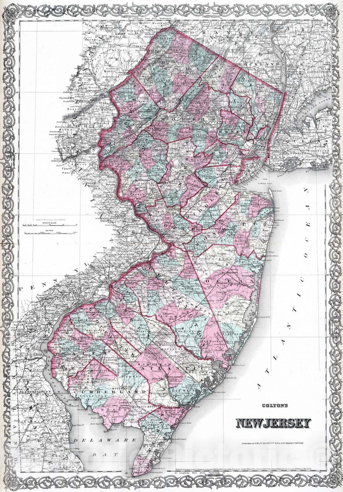 Historic Map : 1869 New Jersey. - Vintage Wall Art