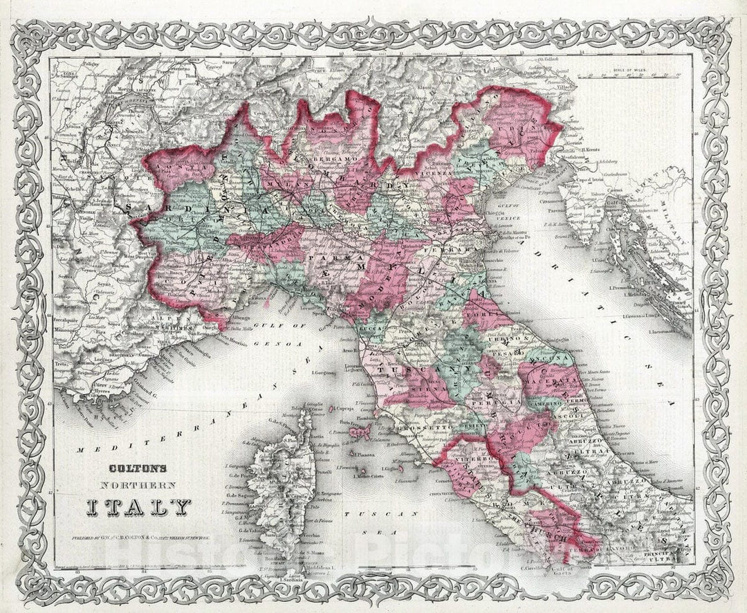 Historic Map : 1869 Northern Italy. - Vintage Wall Art