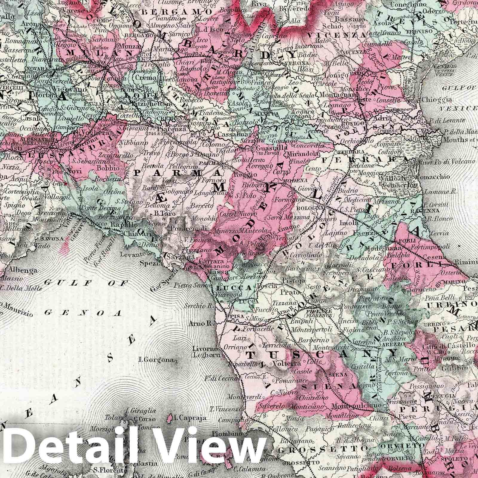 Northern Italy, 1869 - Historical Map Print