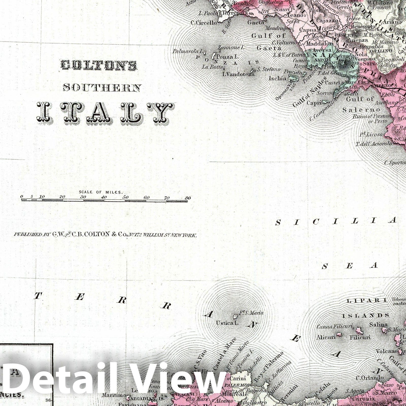 Southern Italy with Malta, 1869 - Historical Map Print