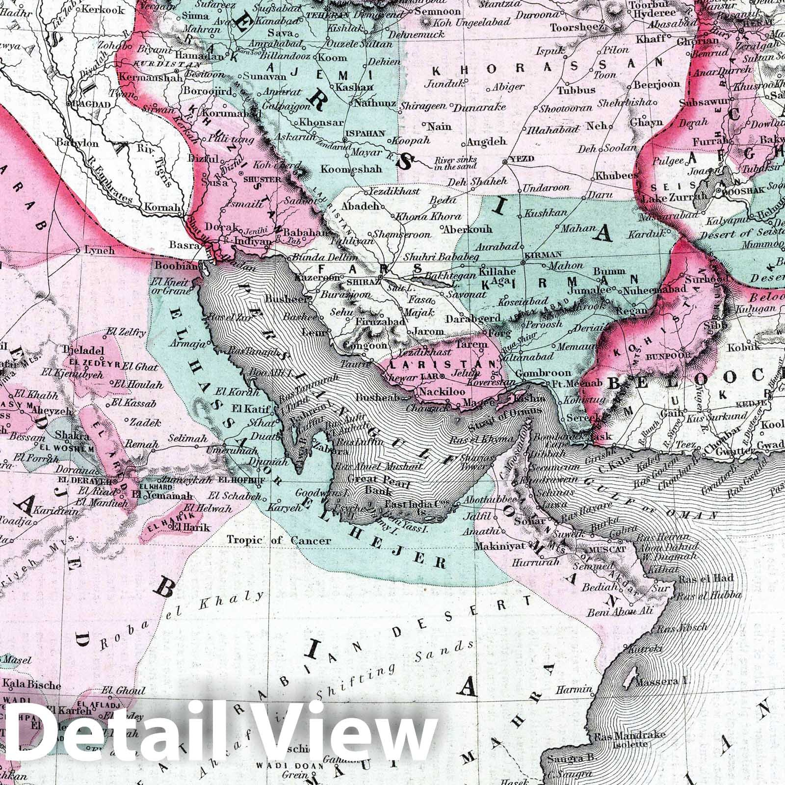 Persia and Arabia, 1869 - Historical Map Print