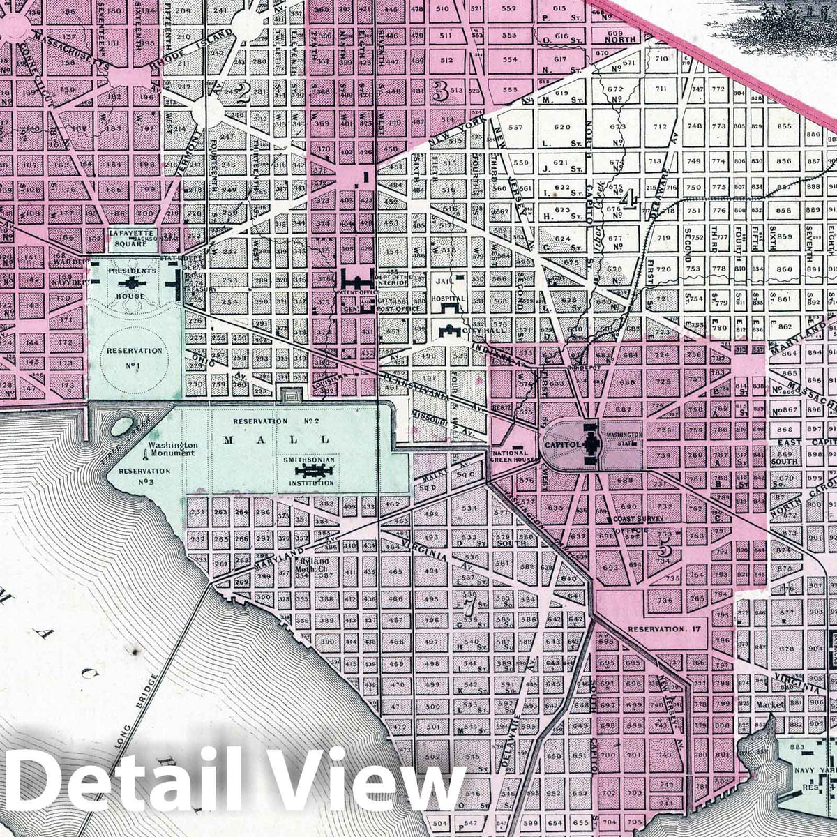 Georgetown and Washington - Physical Map, 1864 - Historical Map Print
