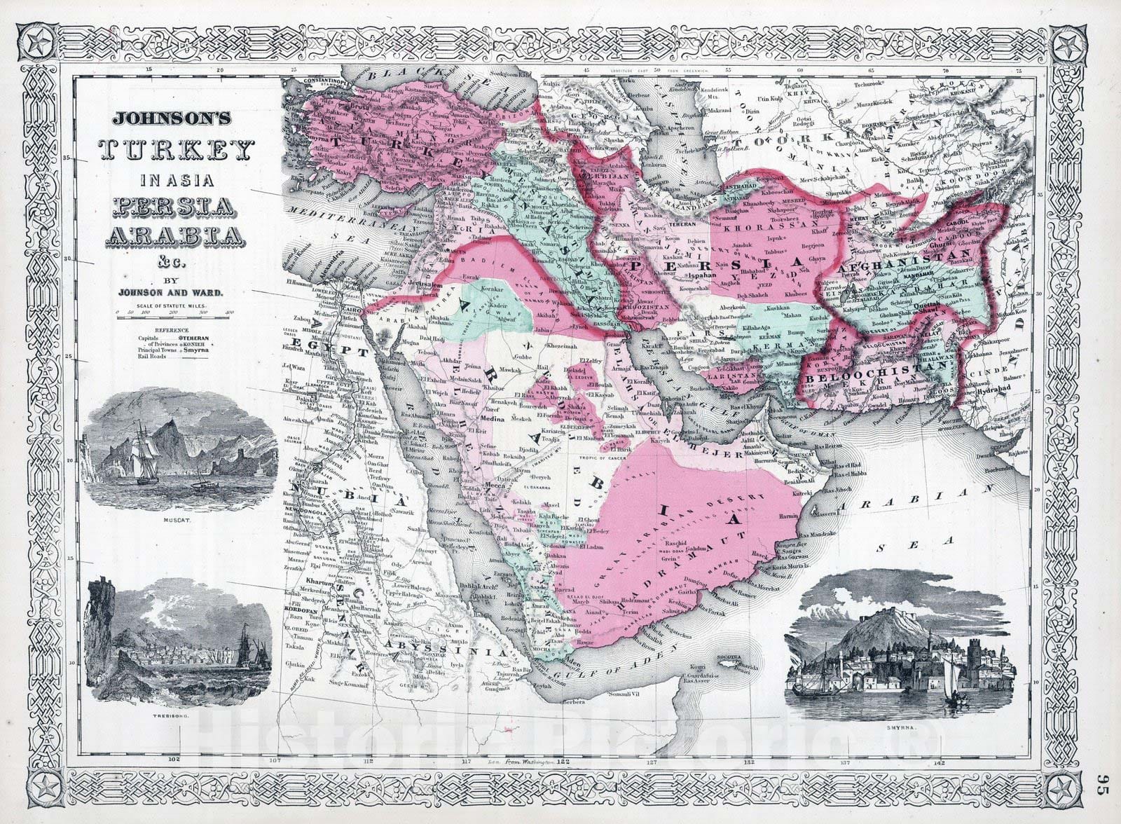 Historic Map : 1865 Turkey, Saudi Arabia, Afghanistan, and Iran. - Vintage Wall Art
