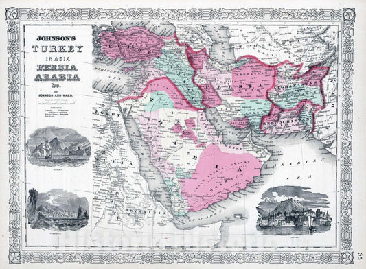 Historic Map : 1865 Turkey, Saudi Arabia, Afghanistan, and Iran. - Vintage Wall Art