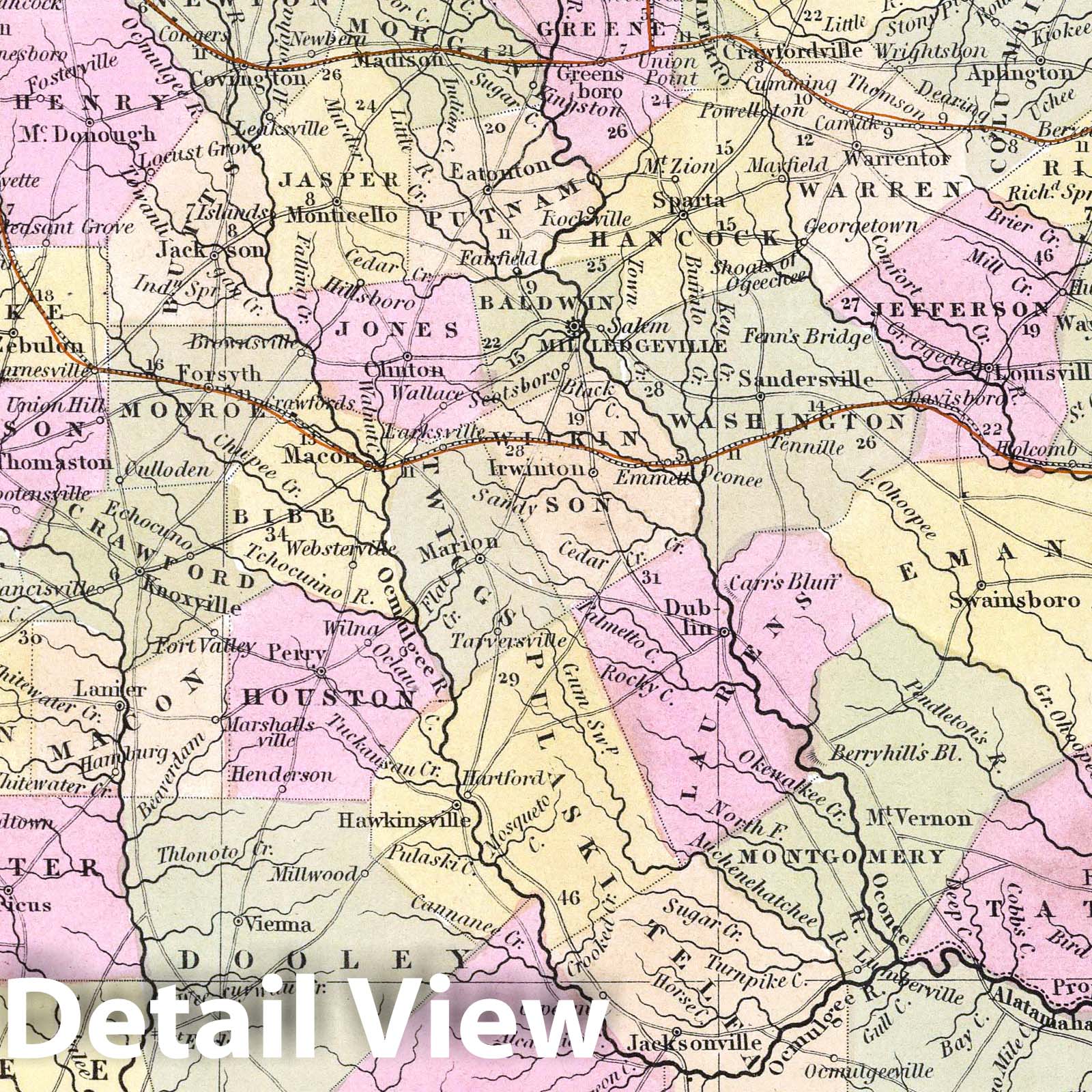 Georgia with Canals and Roads - Nautical Chart, 1849 - Historical Map Print