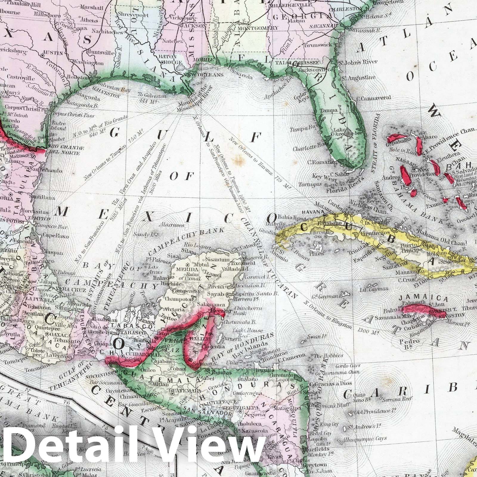 Mexico, Central America, and the West Indies - Railroad Map, 1865