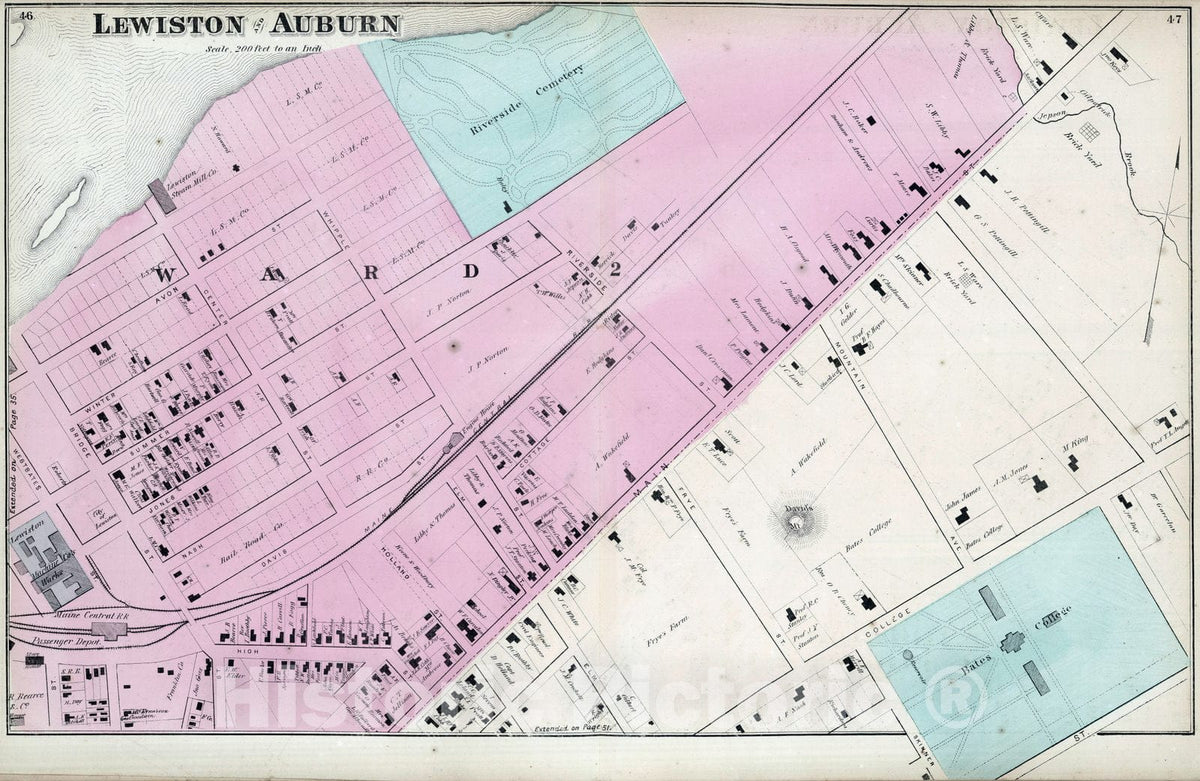 Historic Map : 1873 Lewiston and Auburn, Androscoggin County, Maine. v1 - Vintage Wall Art