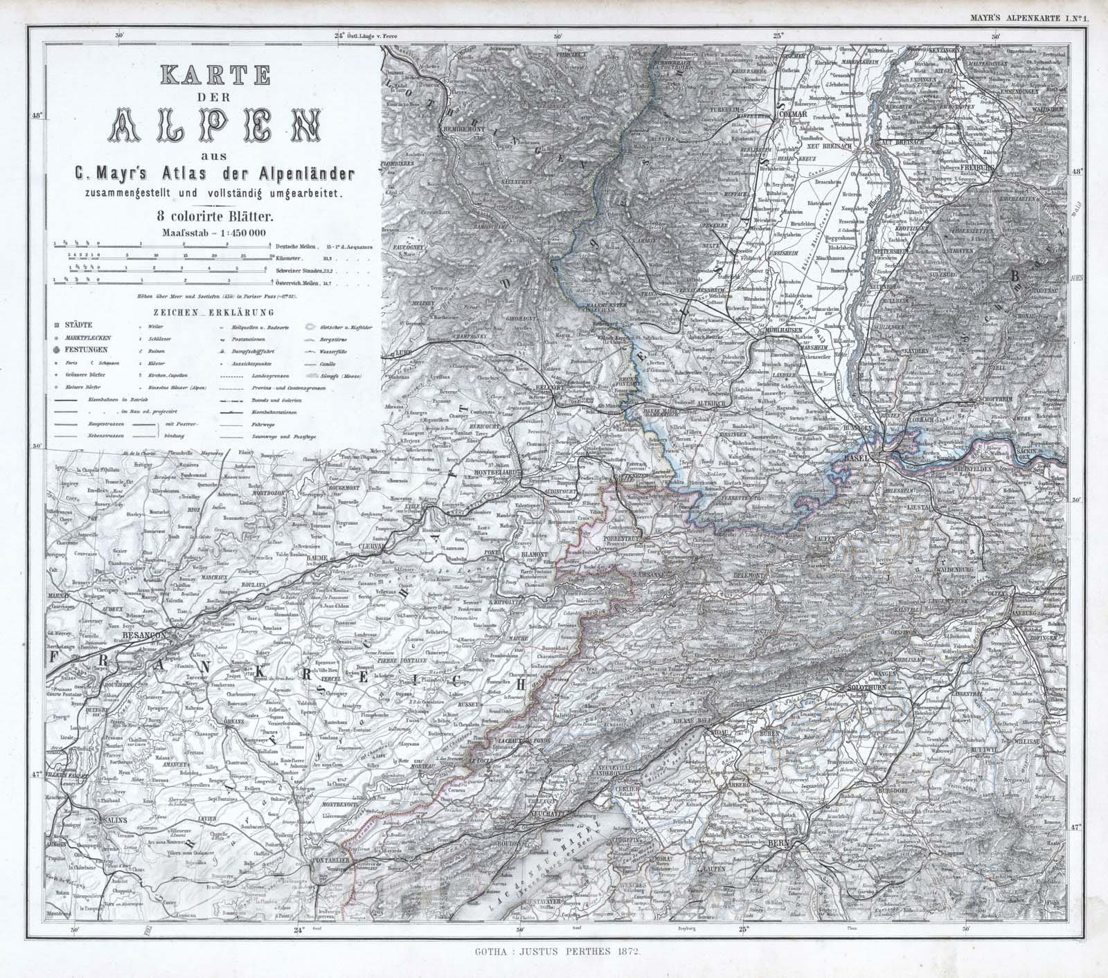 Historic Map : 1872 Mayr's Alpenkarte I. No. 1. - Vintage Wall Art