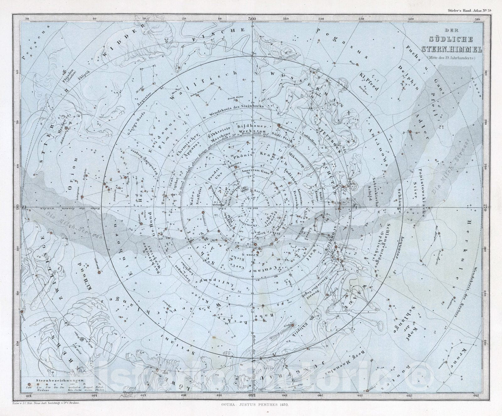 Historic Map : 1870 Der Sudliche Stern. Himmel. (Stars in the Southern Sky). - Vintage Wall Art