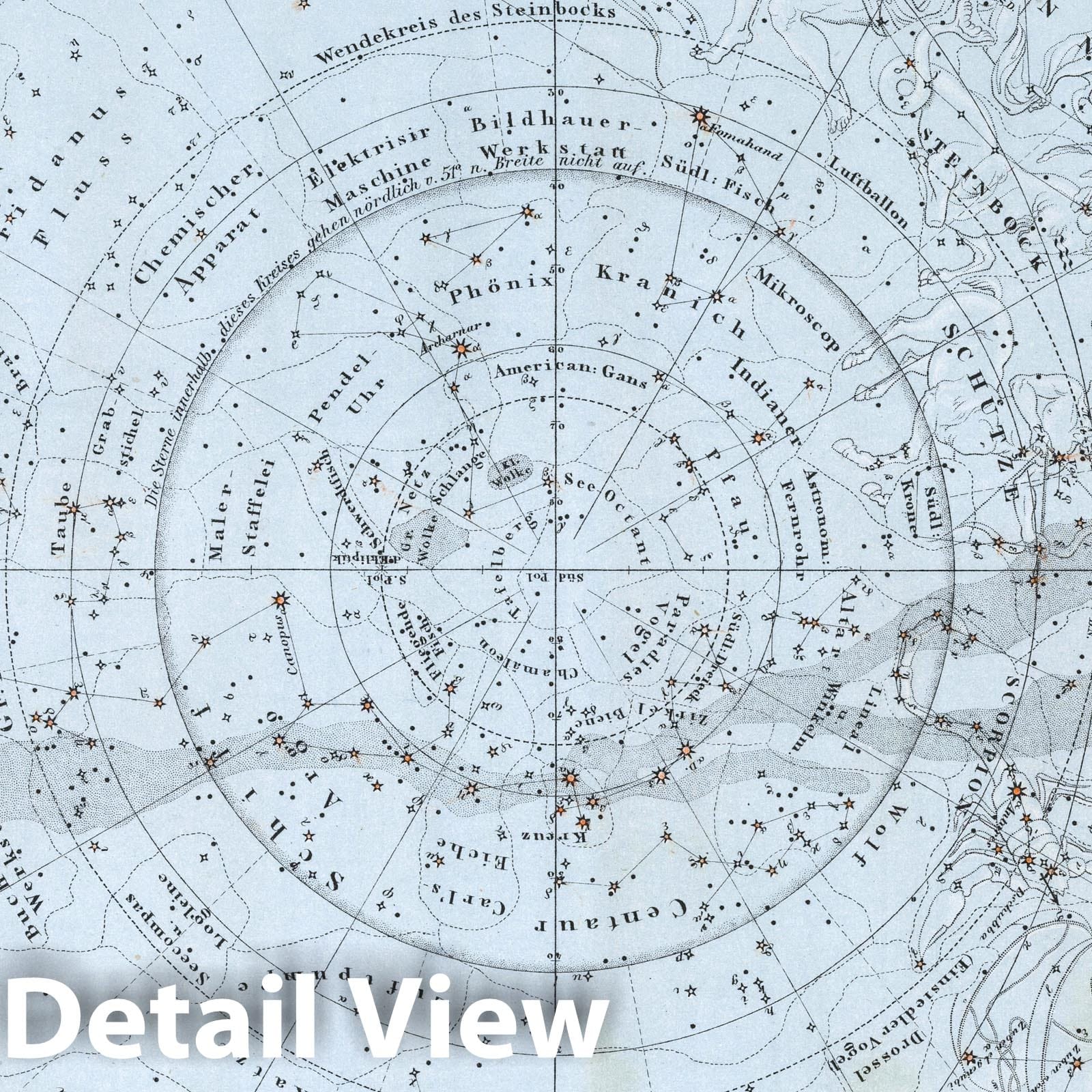 Southern Sky - Celestial Map, 1870 - Historical Astronomy Print