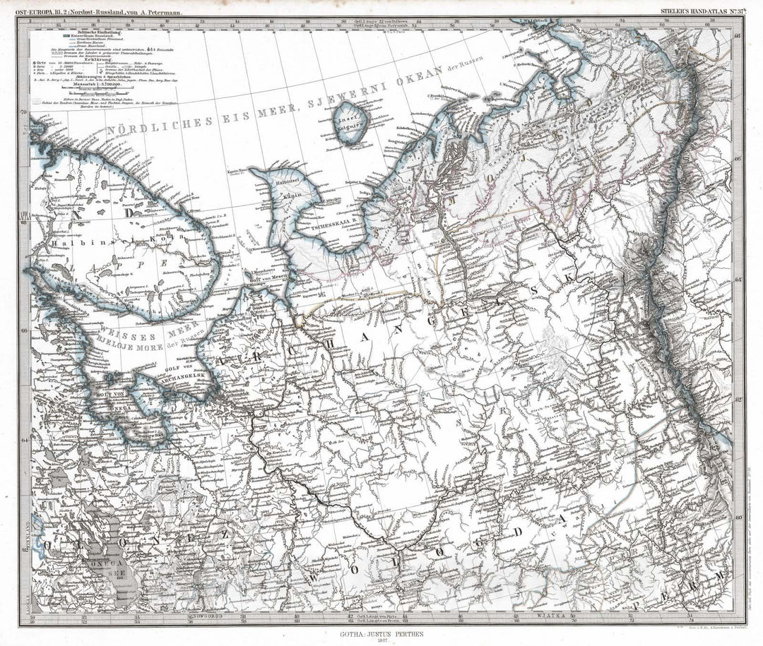 Historic Map : Russian Federation, 1867 Ost-Europe, Nordost-Russland. (Northeast Russia). , Vintage Wall Art