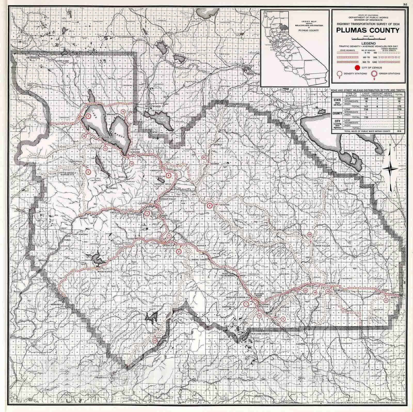 Historic Map : 1935 Plumas County. - Vintage Wall Art