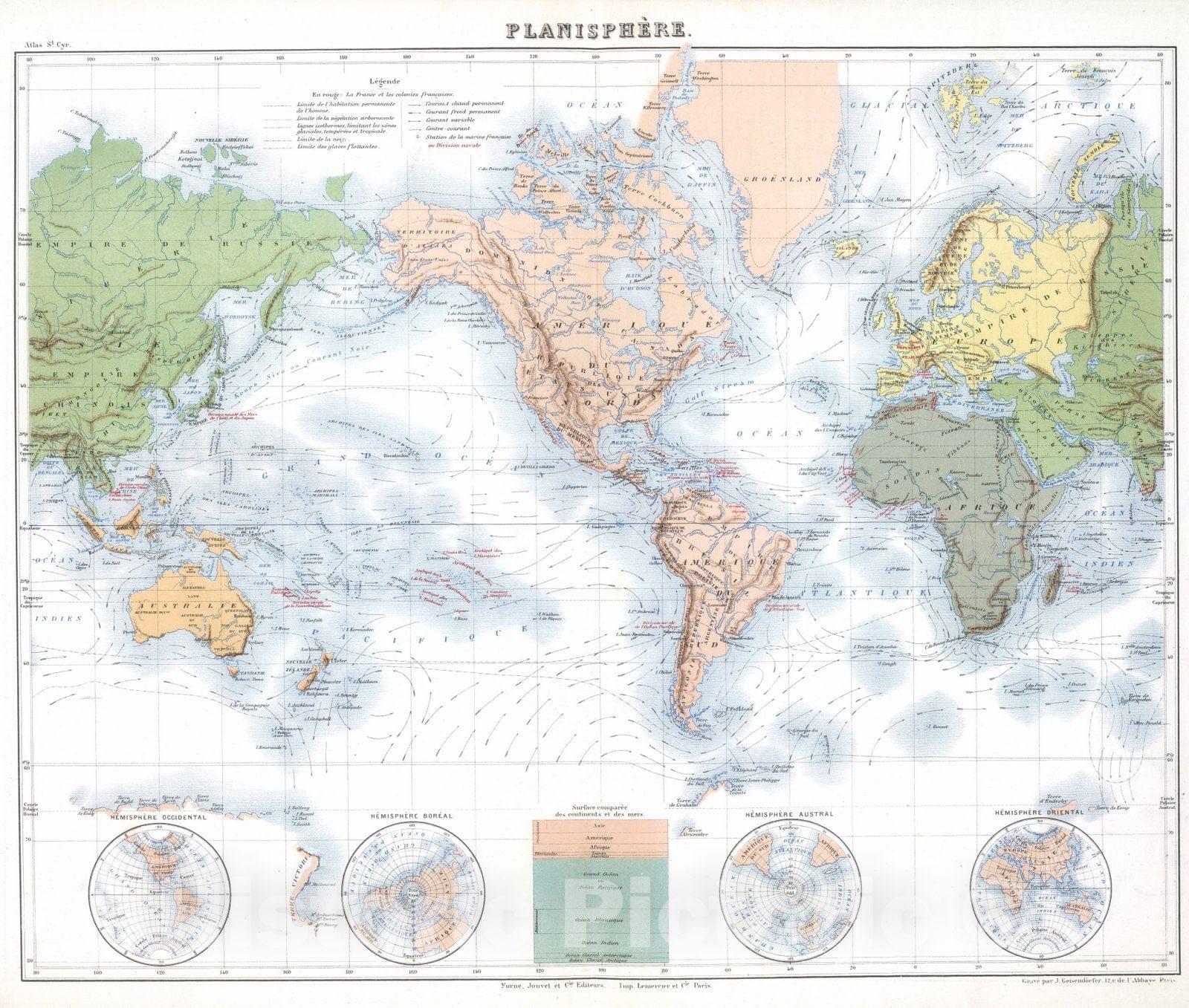 Historic Map : 1882 Planisphere. - Vintage Wall Art
