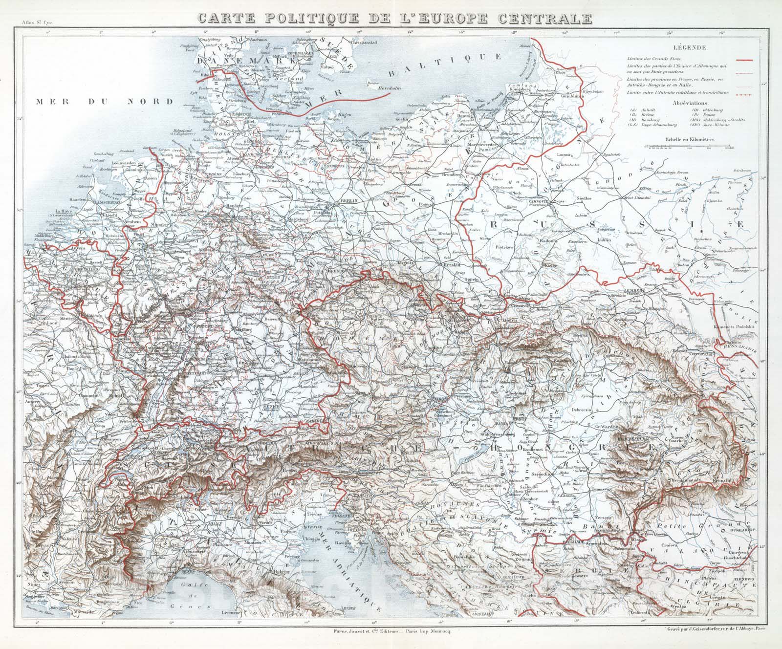 Historic Map : 1882 Carte Politique de L'Europe Centrale. - Vintage Wall Art