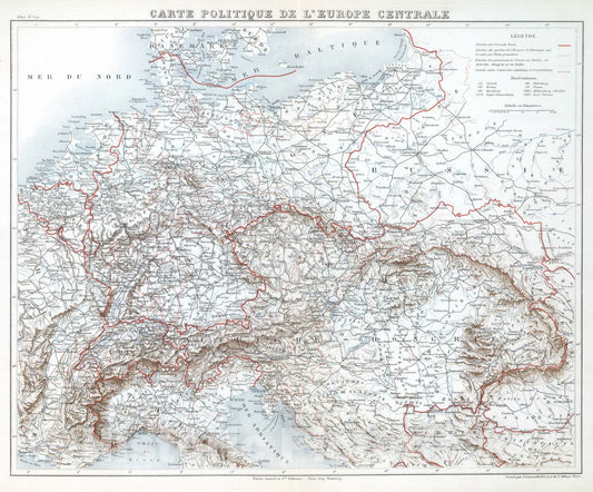 Historic Map : 1882 Carte Politique de L'Europe Centrale. - Vintage Wall Art