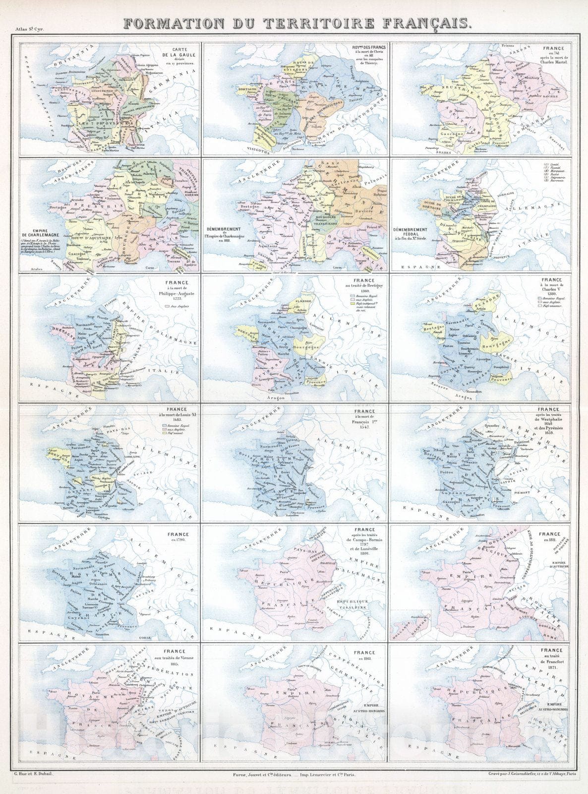 Historic Map : France, 1882 Formation du Territoire Francais. , Vintage Wall Art