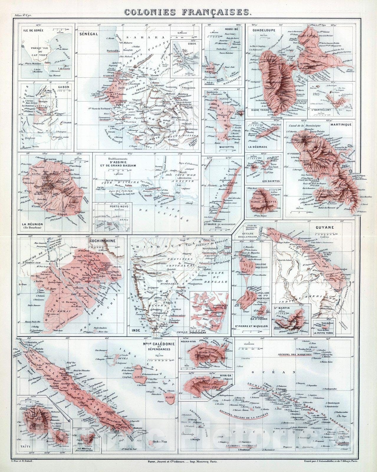 Historic Map : 1882 Colonies Francaises. - Vintage Wall Art