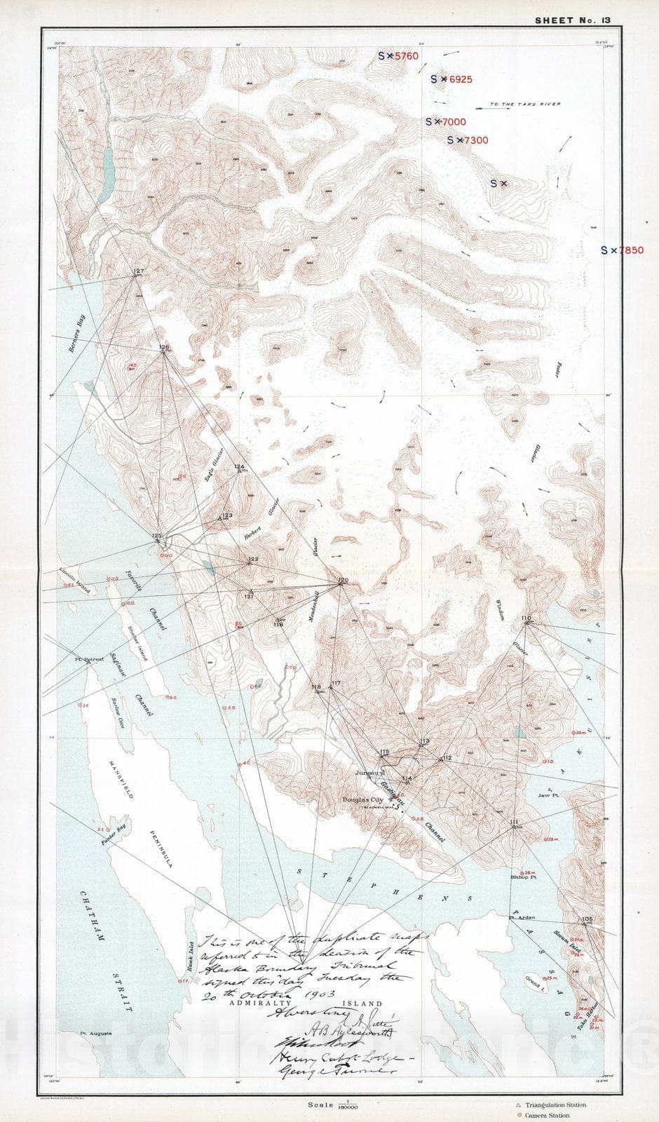 Historic Map : 1904 Sheet No. 13. (Stephens Passage, Taku Inlet, Juneau, Gastineau Channel, Chatham Strait, Favorite Channel, Berners Bay, Saginaw Channel)
