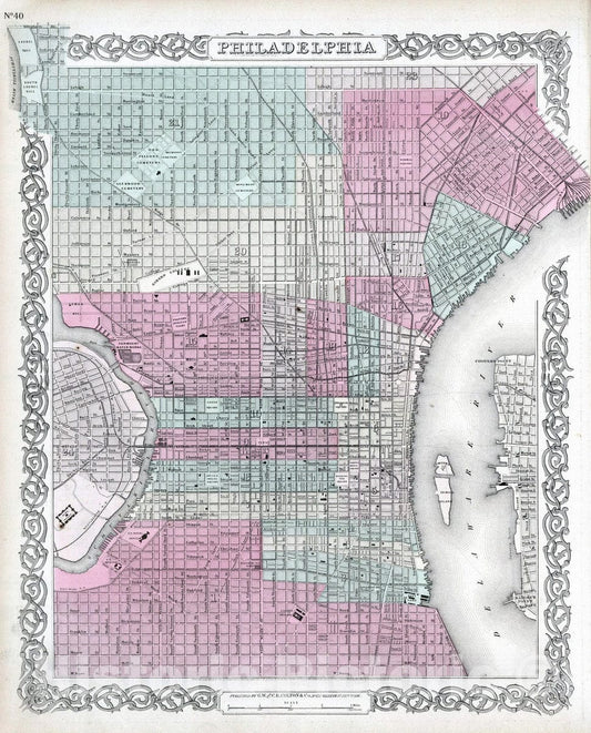 Historic Map : 1869 Philadelphia, Pennsylvania. - Vintage Wall Art