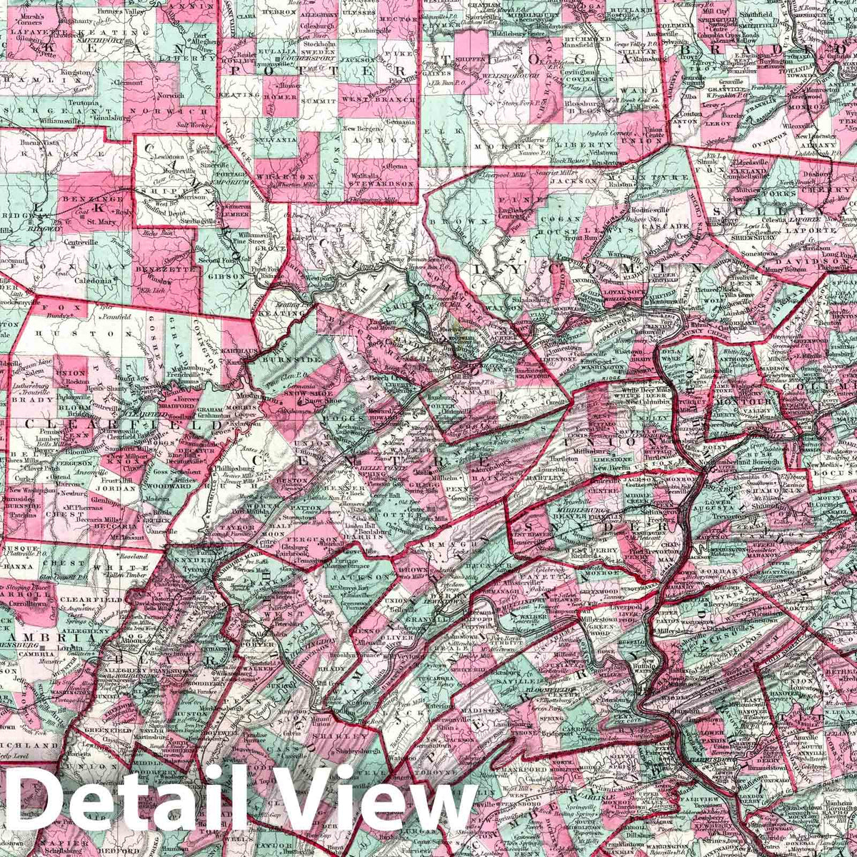 Pennsylvania, 1869 - Historical Map Print from Colton's Atlas