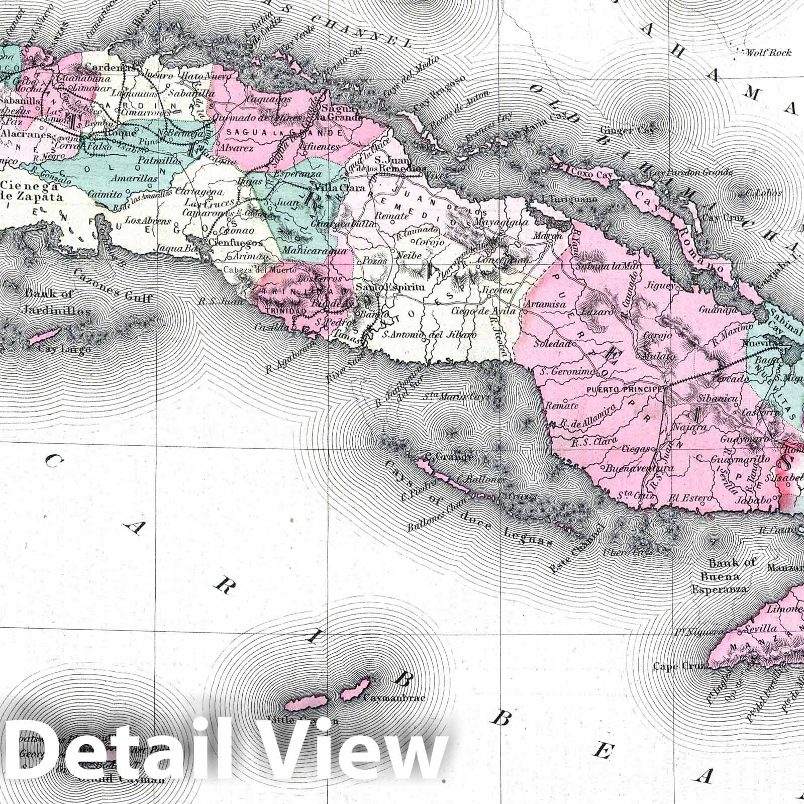 Cuba, Jamaica, and Puerto Rico, 1869 - Historical Map Print