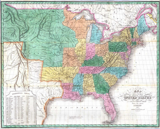 Historic Map : National Atlas - 1827 United States. - Vintage Wall Art