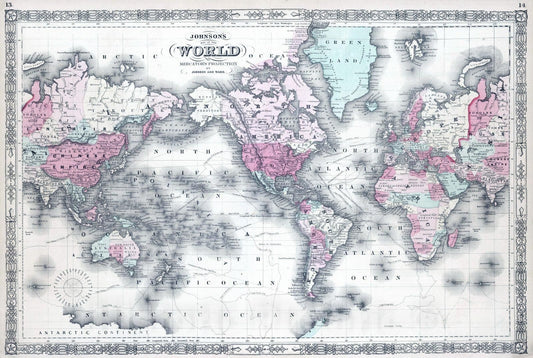 Historic Map : 1864 World on Mercators Projection - Vintage Wall Art